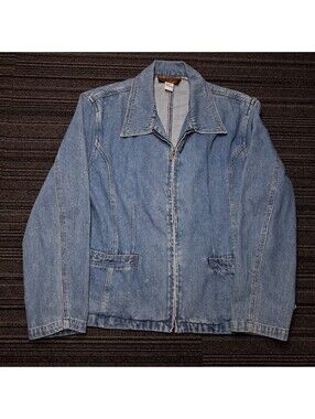 Vintage Stanley Blacker Womens XL Blue Denim Zip Front Jacket Blazer 100% Cotton